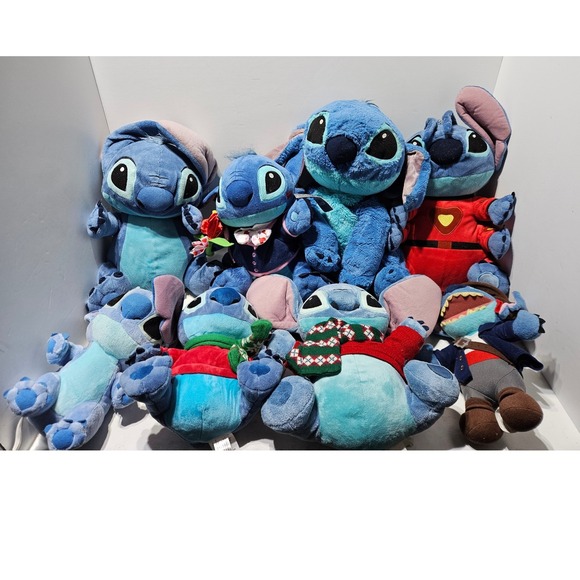 Disney Other - Disney Stitch Plush Lot Of 8 Kids Mixed Blue Stitch Collection Christmas Pirate